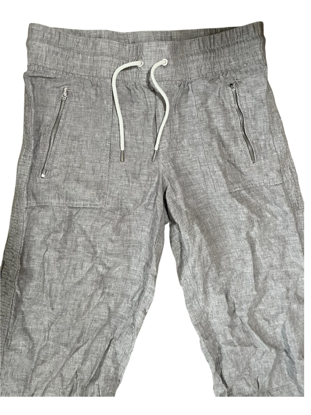 Athleta Cabo Linen Wide Leg Pant Womens Size 8 Grey Elastic Waist Zipper Pockets - Picture 5 of 9